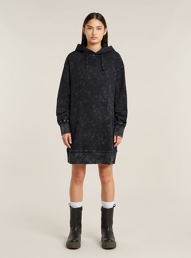 Loose Overdyed Hooded Sweater Dress